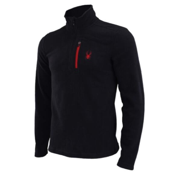 New SPYDER Black Fleece Quarter Zip Up Pullover Jacket Men’s M Red Zipper - Picture 1 of 8